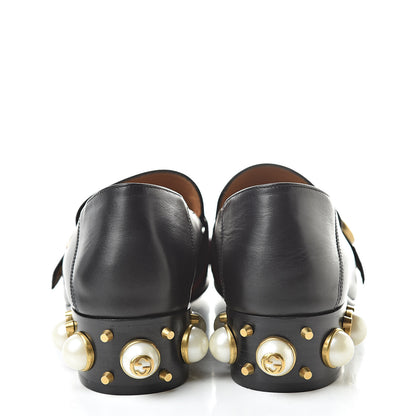 Gucci Betis Glamour Calfskin Web Pearl Embellished Peyton 35mm Loafer Pumps 39 Black 6 of 10
