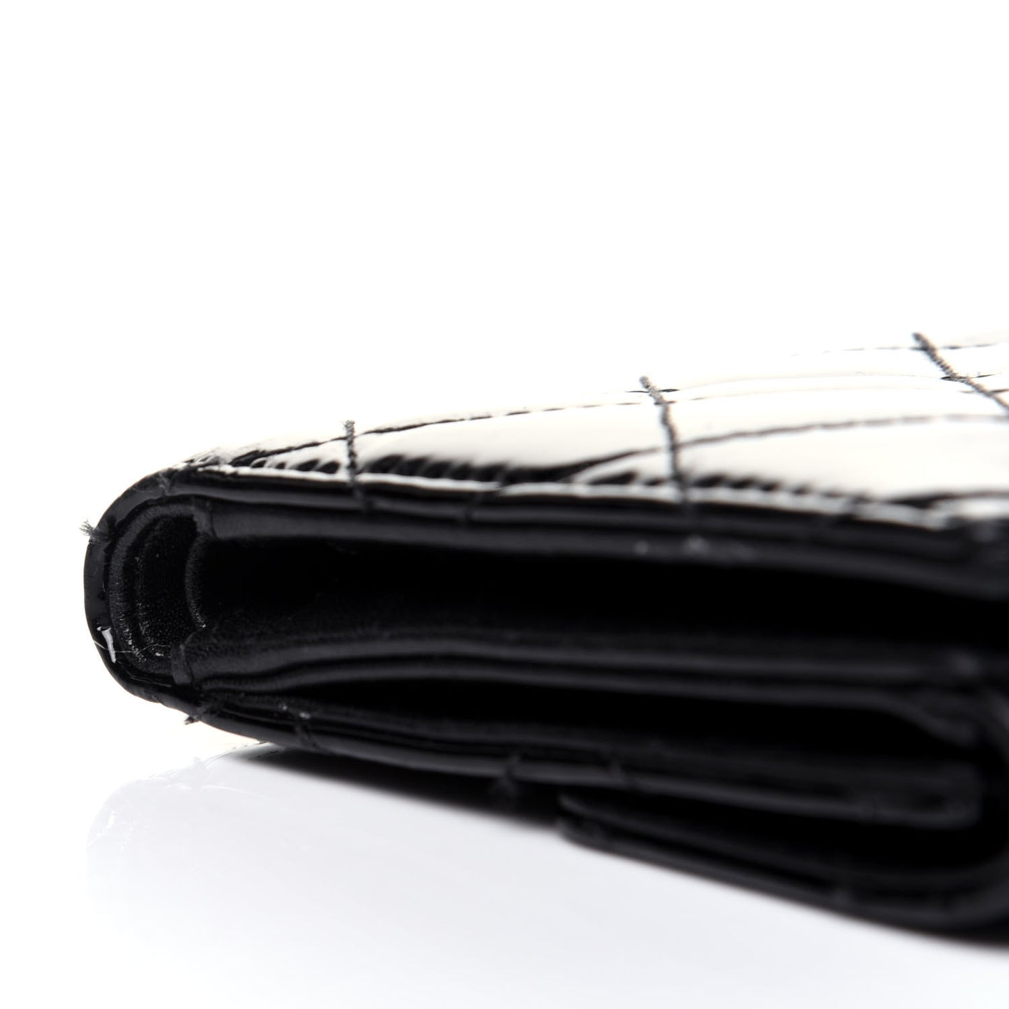 Patent Quilted Brilliant French Flap Wallet Black