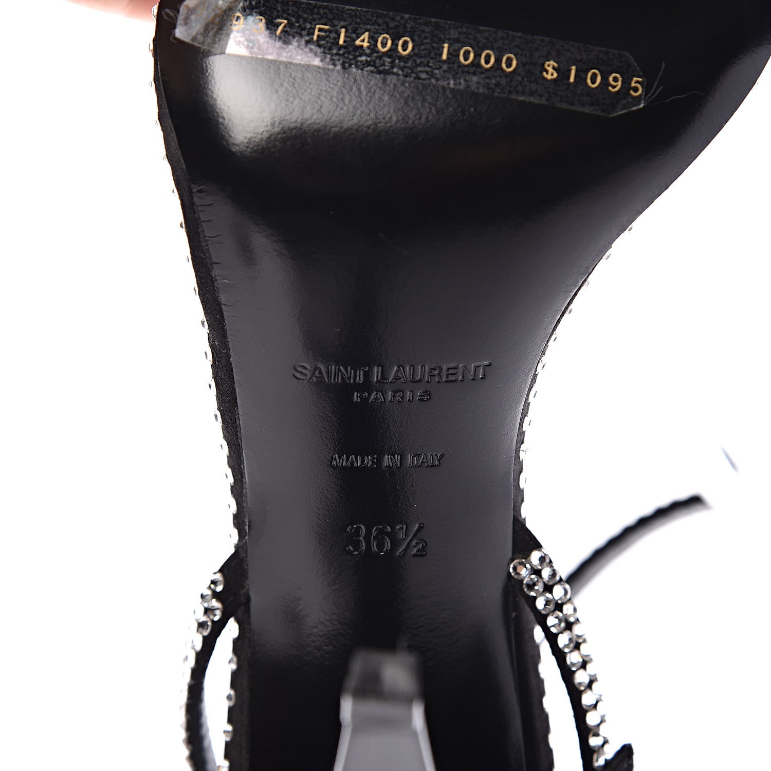 Saint Laurent Satin Crystal Robin 100 Ankle Strap Sandals 36.5 Black 10 of 11