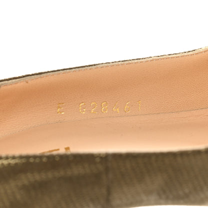 Chanel Metallic Fabric CC Cap Toe Pumps 39.5 Khaki Black 8 of 9