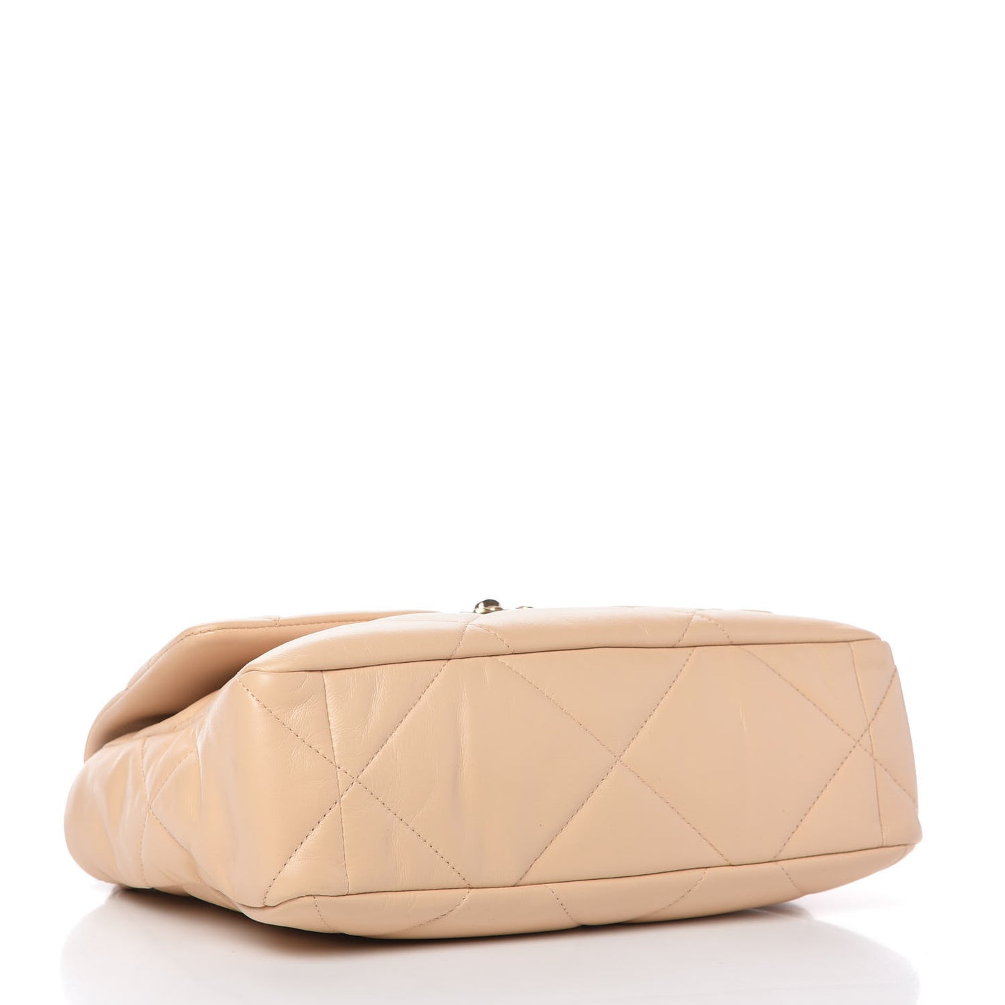 Shiny Goatskin Quilted Large Chanel 19 Flap Beige