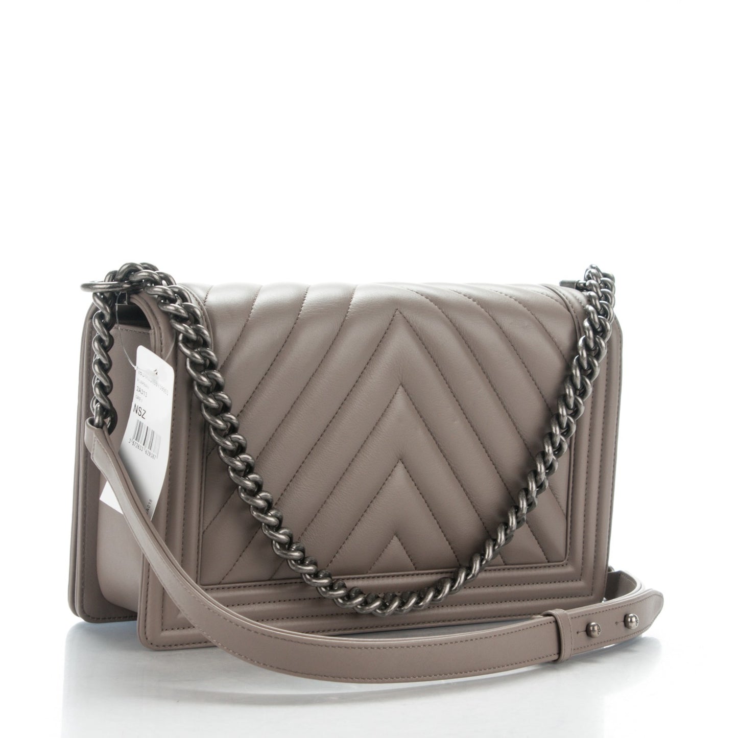 Calfskin Chevron New Medium Boy Flap Grey