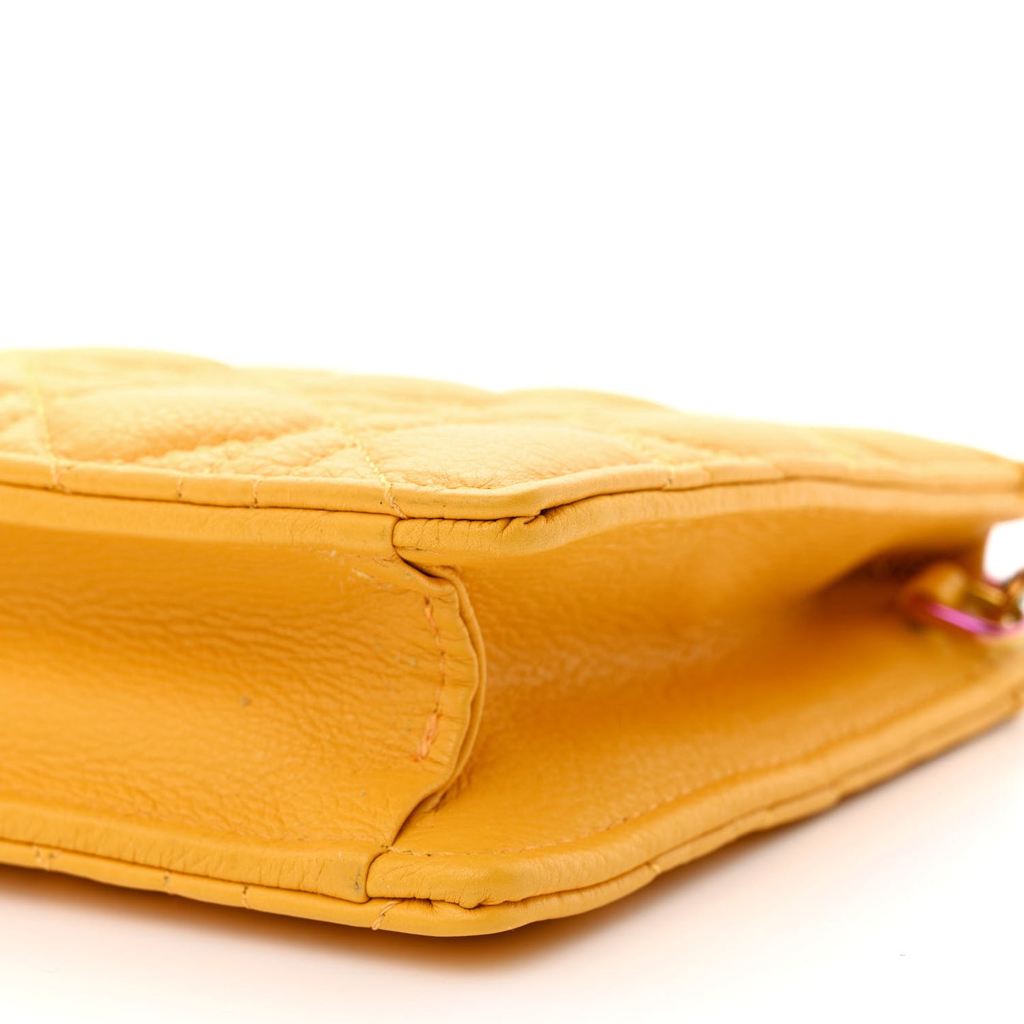 Calfskin Cannage Caro Zipped Pouch With Chain Sunny