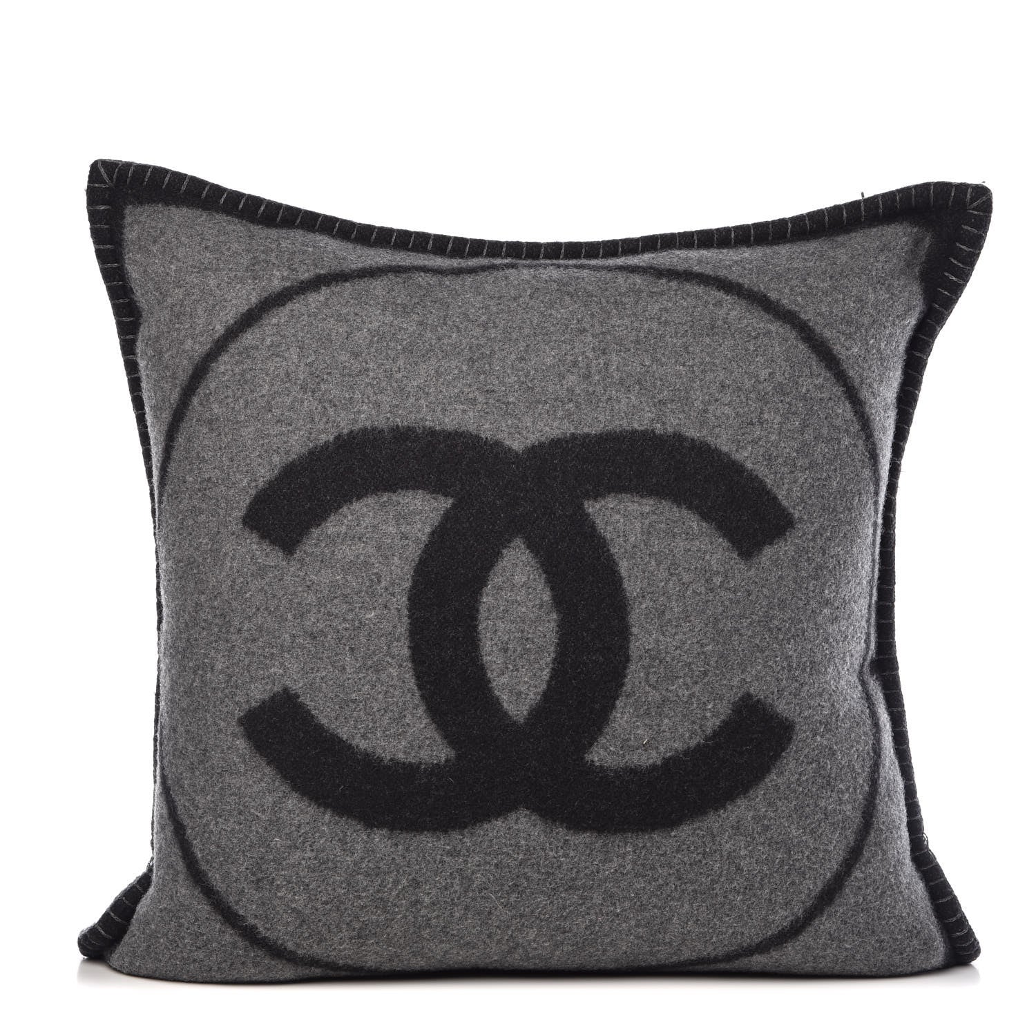 Chanel Merino Wool Cashmere CC Pillow Black Grey 1 of 5