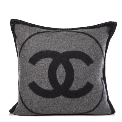 Chanel Merino Wool Cashmere CC Pillow Black Grey 1 of 5