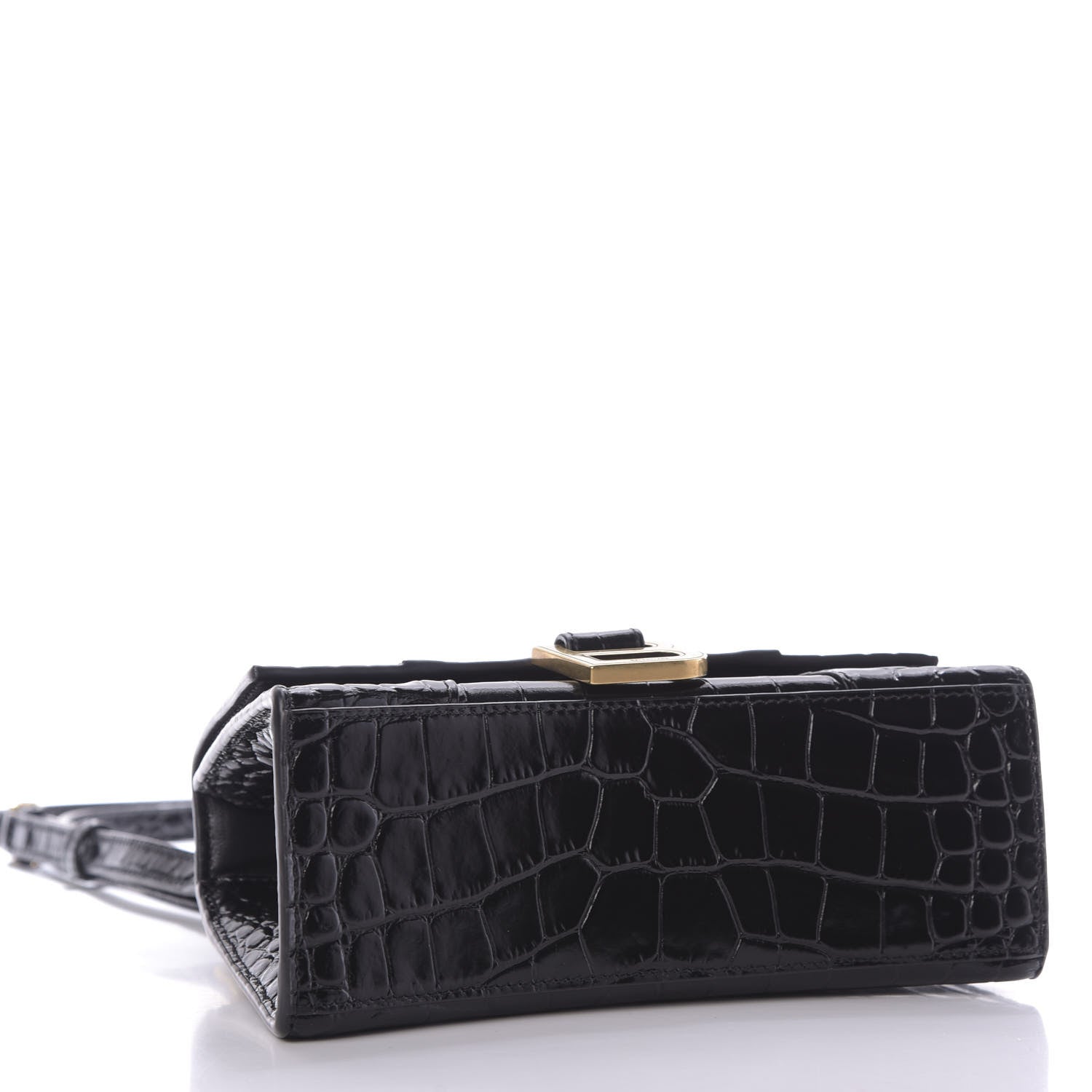 Balenciaga Shiny Calfskin Crocodile Embossed Hourglass Top Handle Bag XS Black 4 of 8