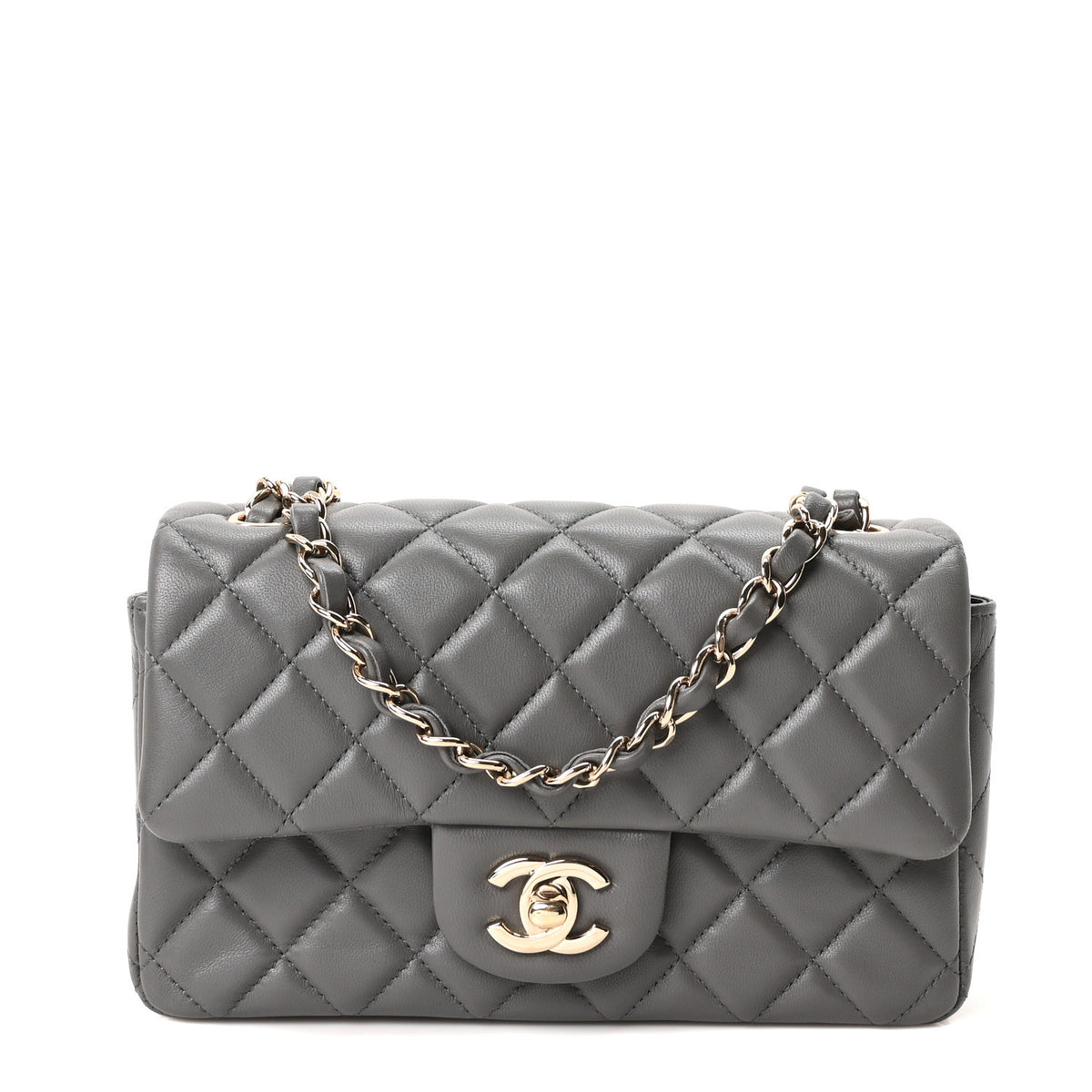 Chanel Lambskin Quilted Mini Rectangular Flap Dark Grey 1 of 10