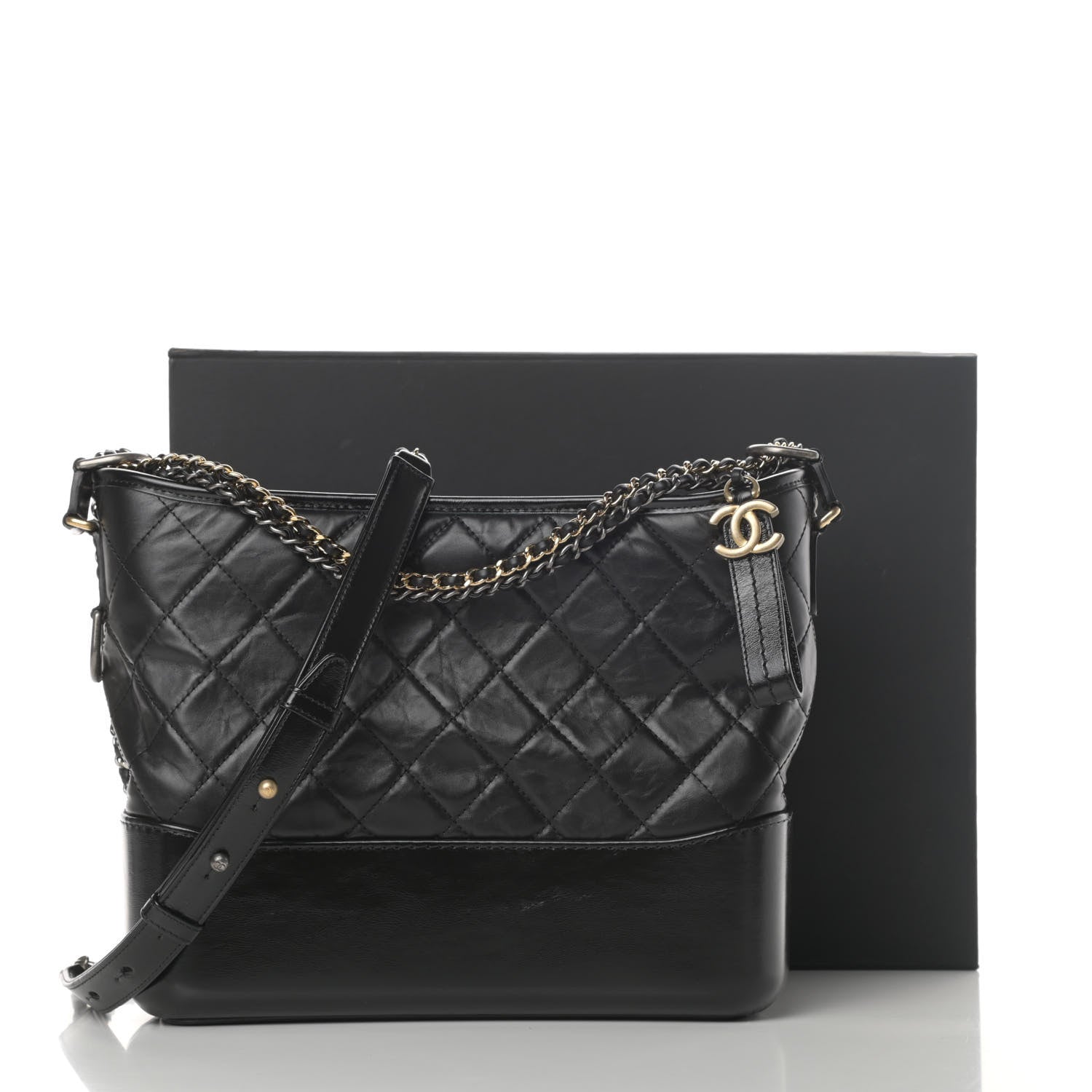 Chanel Aged Calfskin Quilted Medium Gabrielle Hobo Black 12 of 12