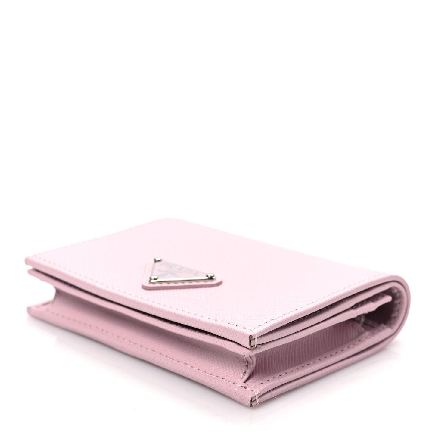 Saffiano Triangle Flap Compact Wallet Black Light Pink
