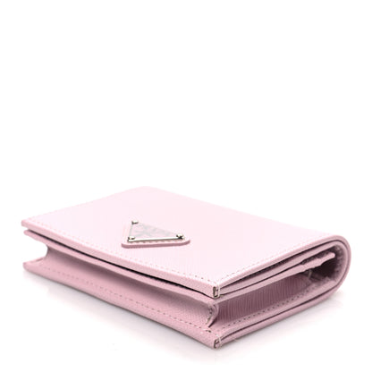 Prada Saffiano Triangle Flap Compact Wallet Black Light Pink 7 of 7