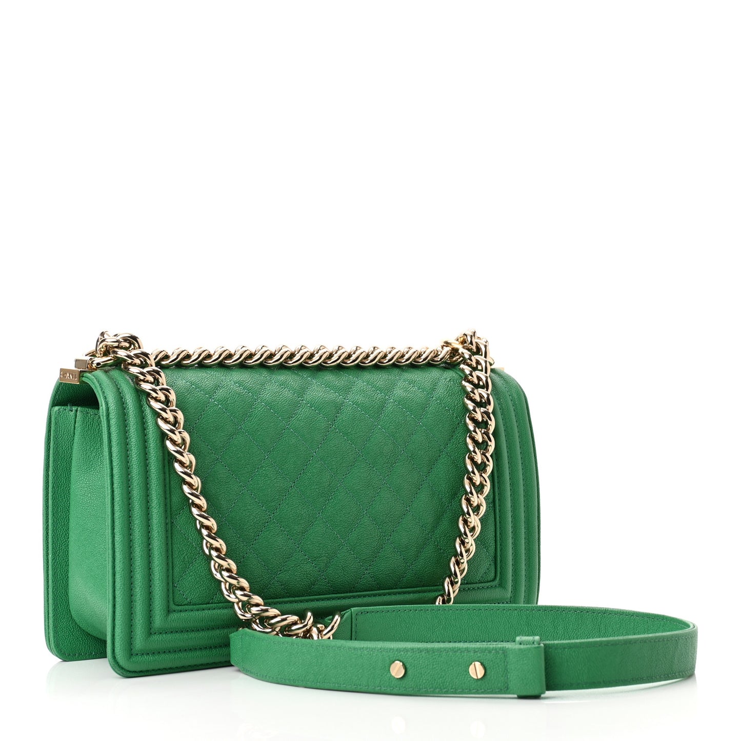 Caviar Quilted Medium Boy Flap Green