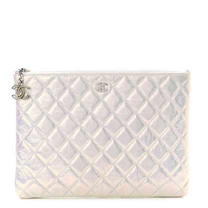Chanel Iridescent Crumpled Calfskin CC Ripples Medium Cosmetic Case White 1 of 9
