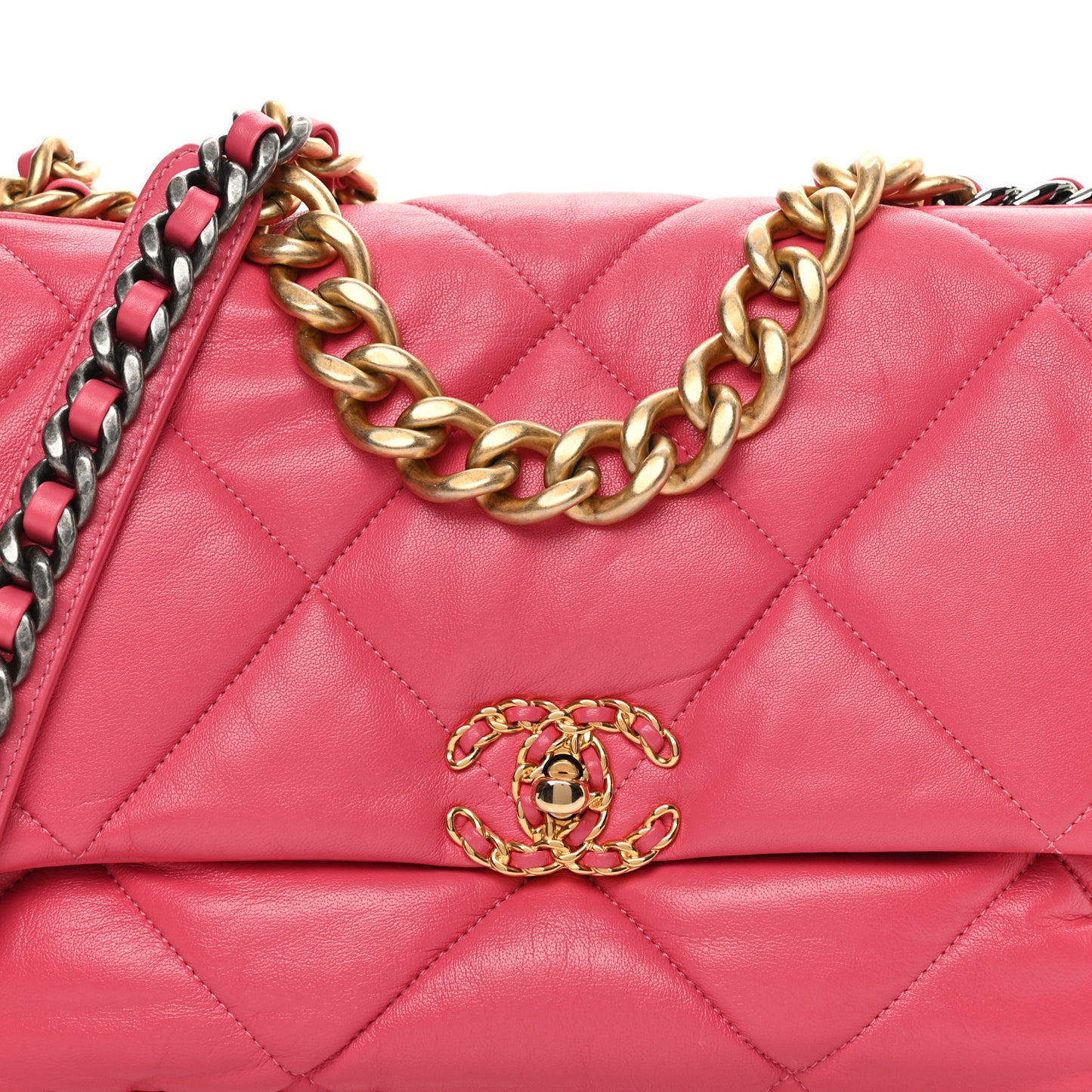 Goatskin Quilted Large Chanel 19 Flap Dark Pink