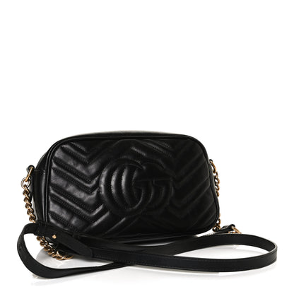 Gucci Calfskin Matelasse Small GG Marmont Chain Shoulder Bag Black 3 of 15