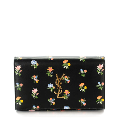 Saint Laurent Calfskin Prairie Flower Printed Monogram Wallet On Chain Black Multicolor 1 of 7