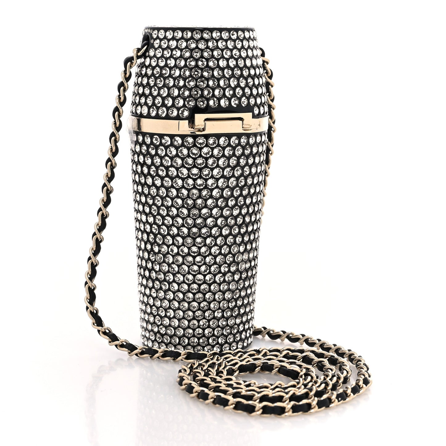 Metal Resin Lambskin Crystal Lipstick Case Long Necklace On Chain Silver Black Gold