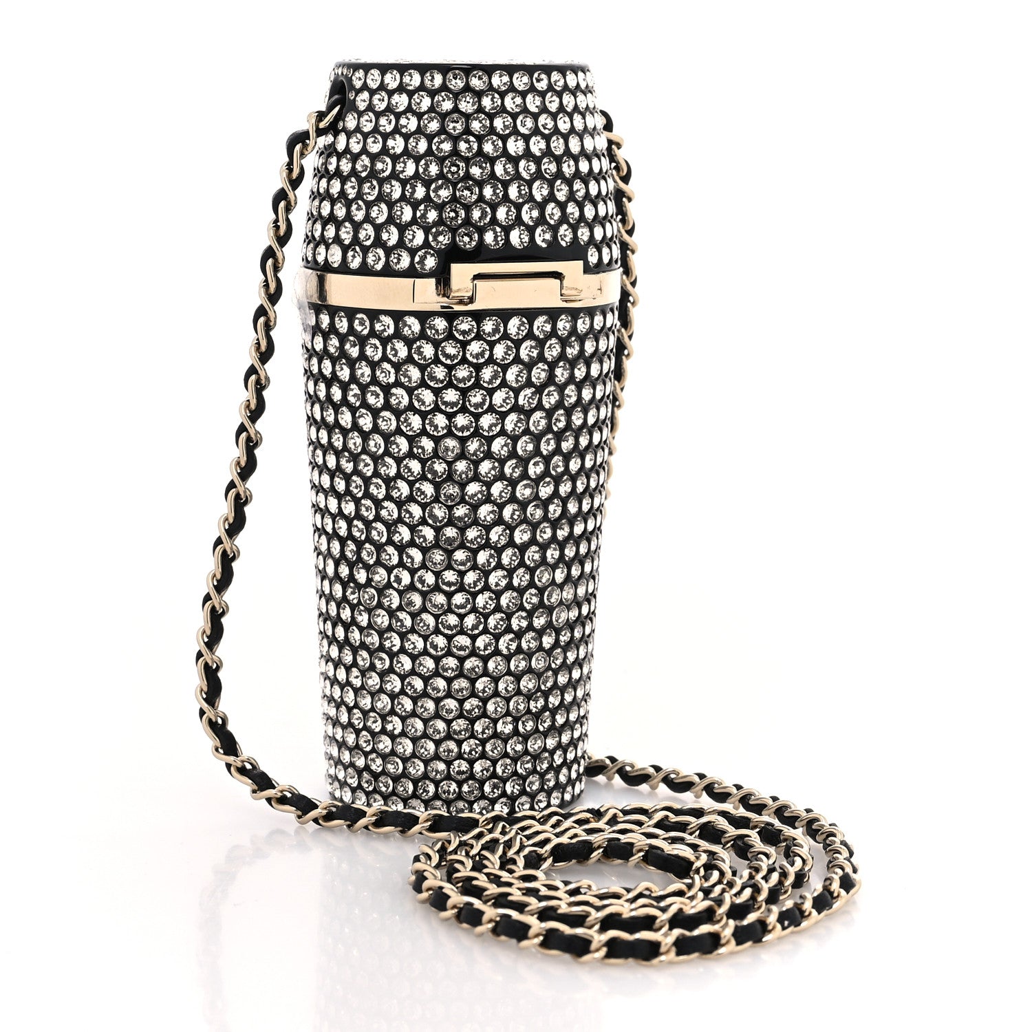 Chanel Metal Resin Lambskin Crystal Lipstick Case Long Necklace On Chain Silver Black Gold 4 of 5