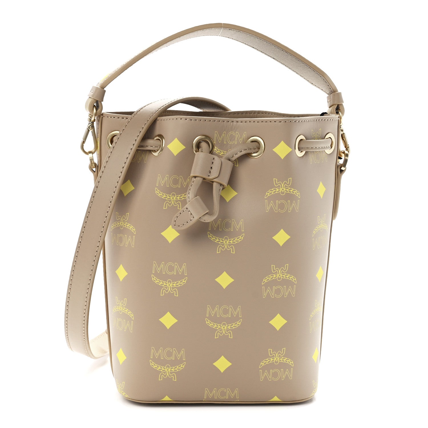 MCM Nappa Visetos Mini Pup Color Splash Drawstring Bag Croissant 1 of 12