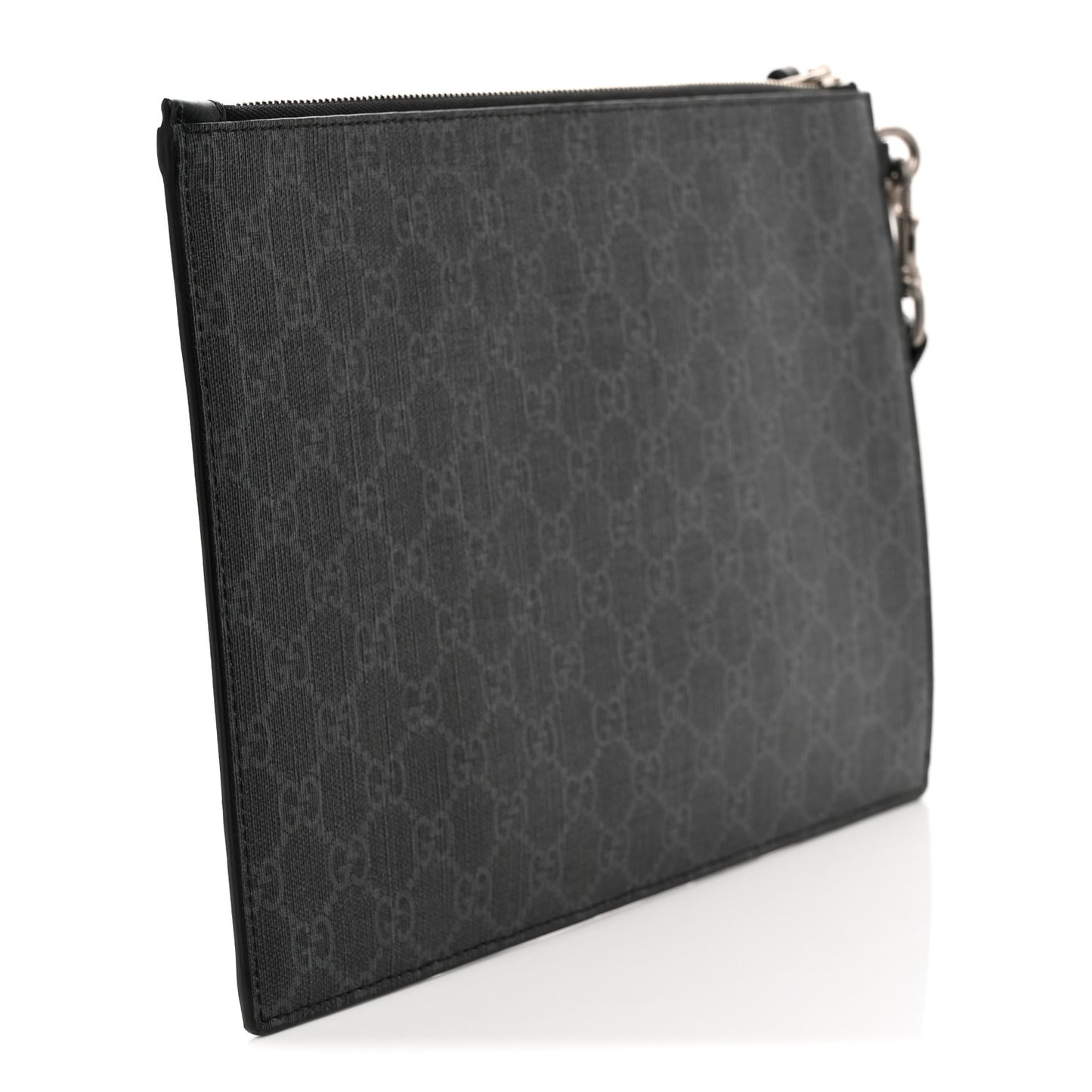 GG Supreme Monogram Kingsnake Zip Wristlet Pouch Black Grey