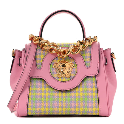 Versace Calfskin Tweed Medusa Small Top Handle Handbag Baby Pink Pineapple 1 of 8