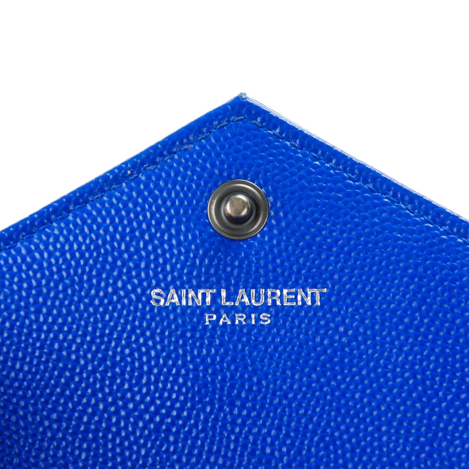 Saint Laurent Grain De Poudre Matelasse Chevron Monogram Envelope Chain Wallet Blue Majorelle 5 of 7