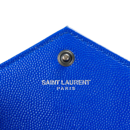Saint Laurent Grain De Poudre Matelasse Chevron Monogram Envelope Chain Wallet Blue Majorelle 5 of 7