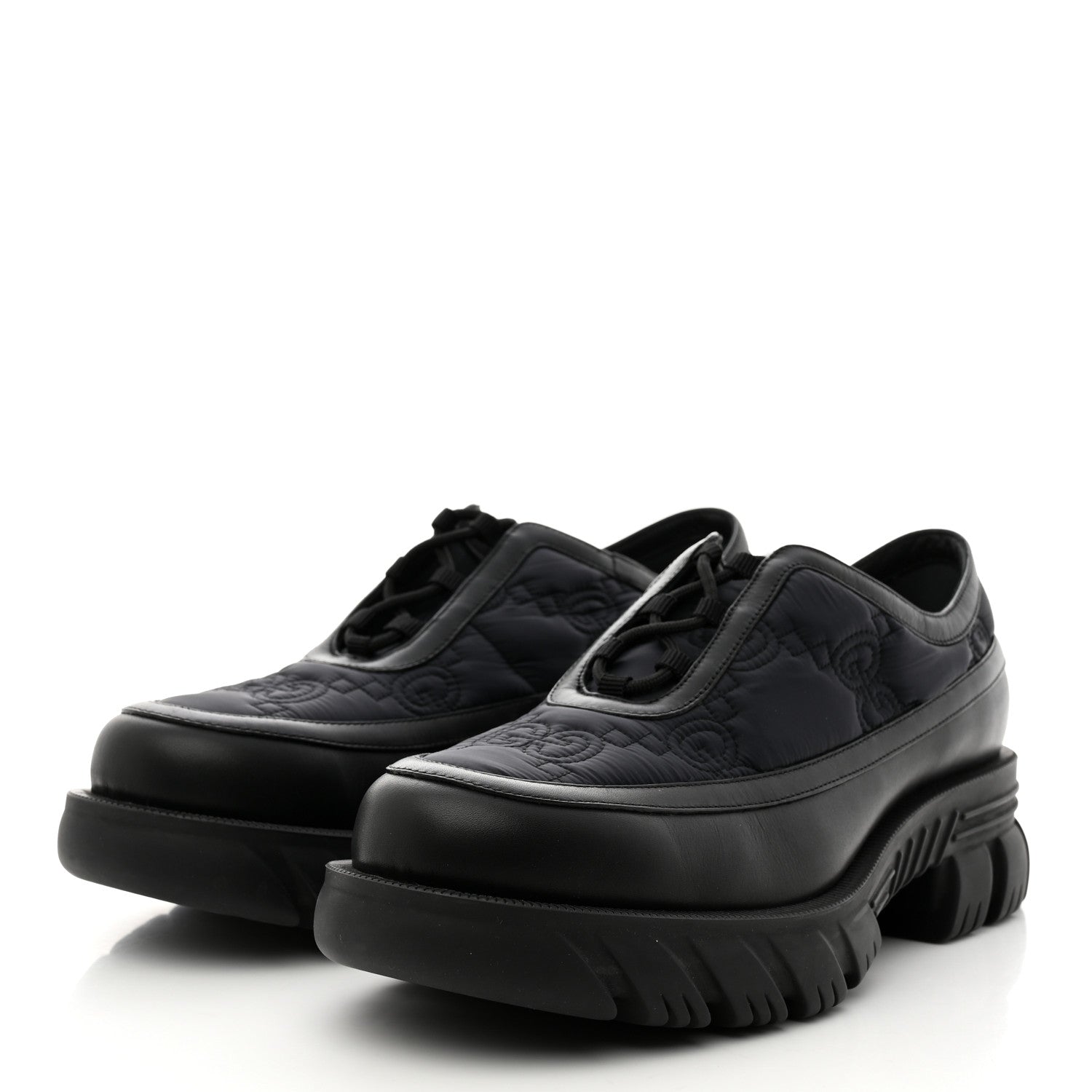 Gucci GG Nylon Monogram Romance Calfskin Mens Platform Loafers 11 Black 3 of 8