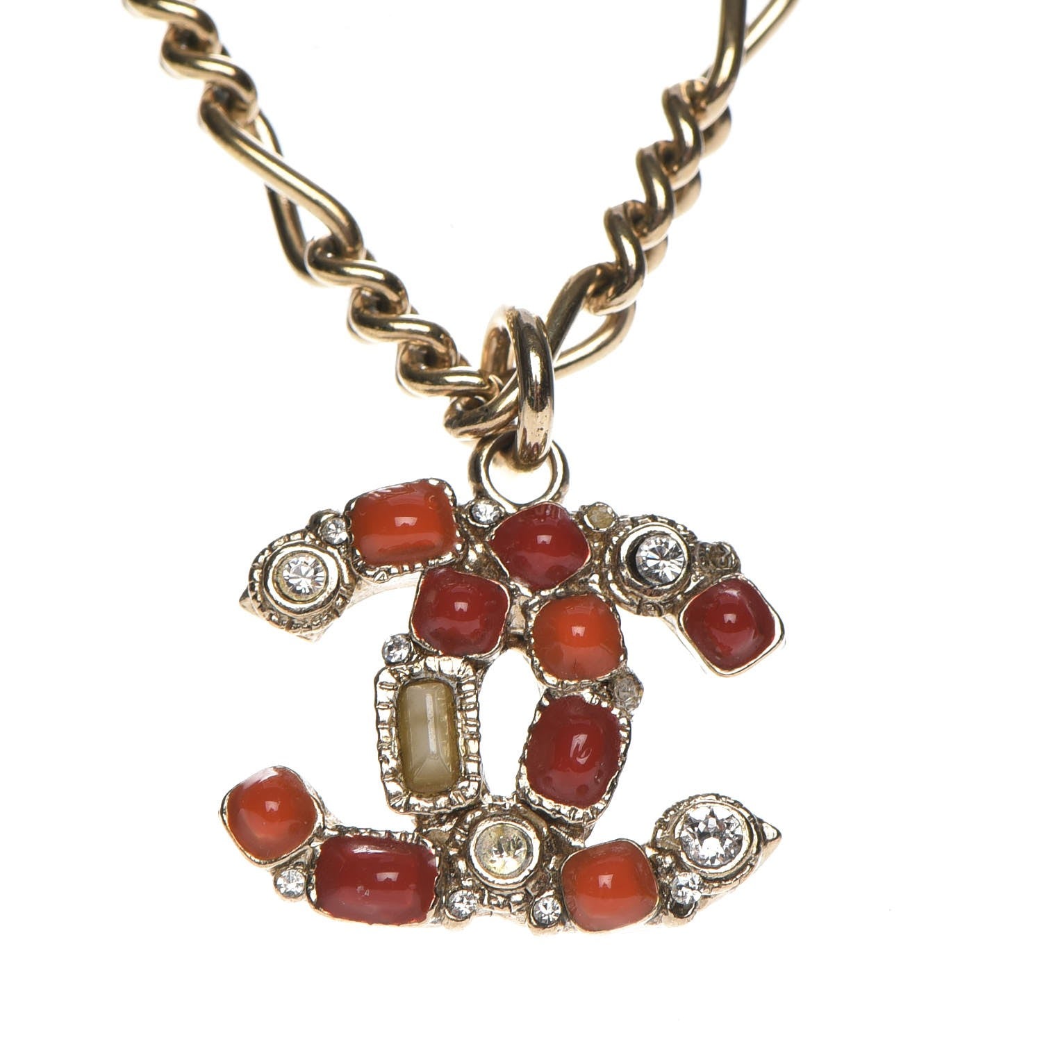 Chanel Crystal Gripoix Poured Glass CC Necklace Gold Red 4 of 8