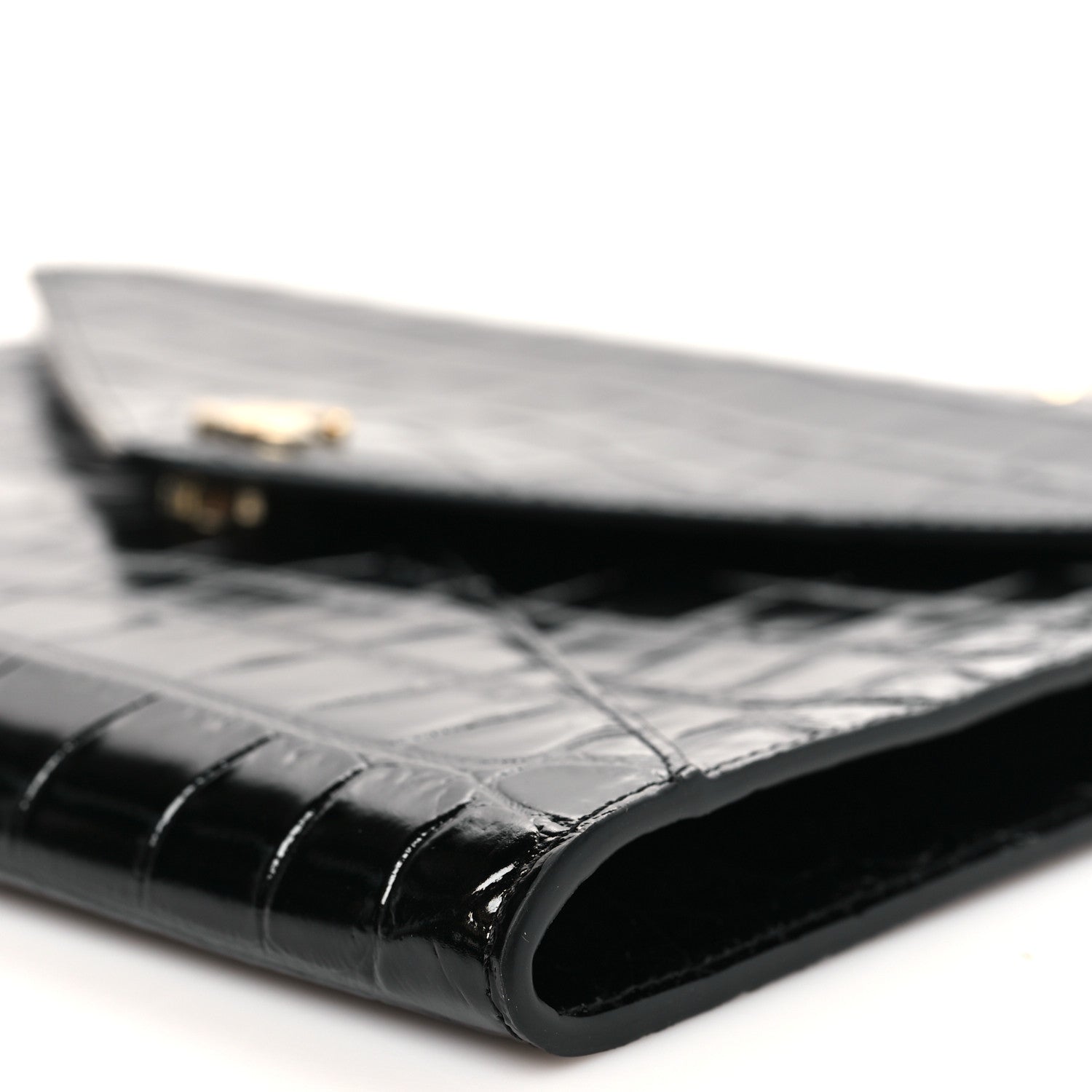 Chanel Calfskin Crocodile Embossed Croc Illusion Clutch With Chain  Black 9 of 10