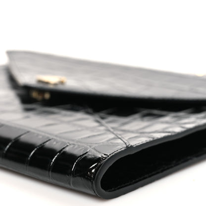 Chanel Calfskin Crocodile Embossed Croc Illusion Clutch With Chain  Black 9 of 10