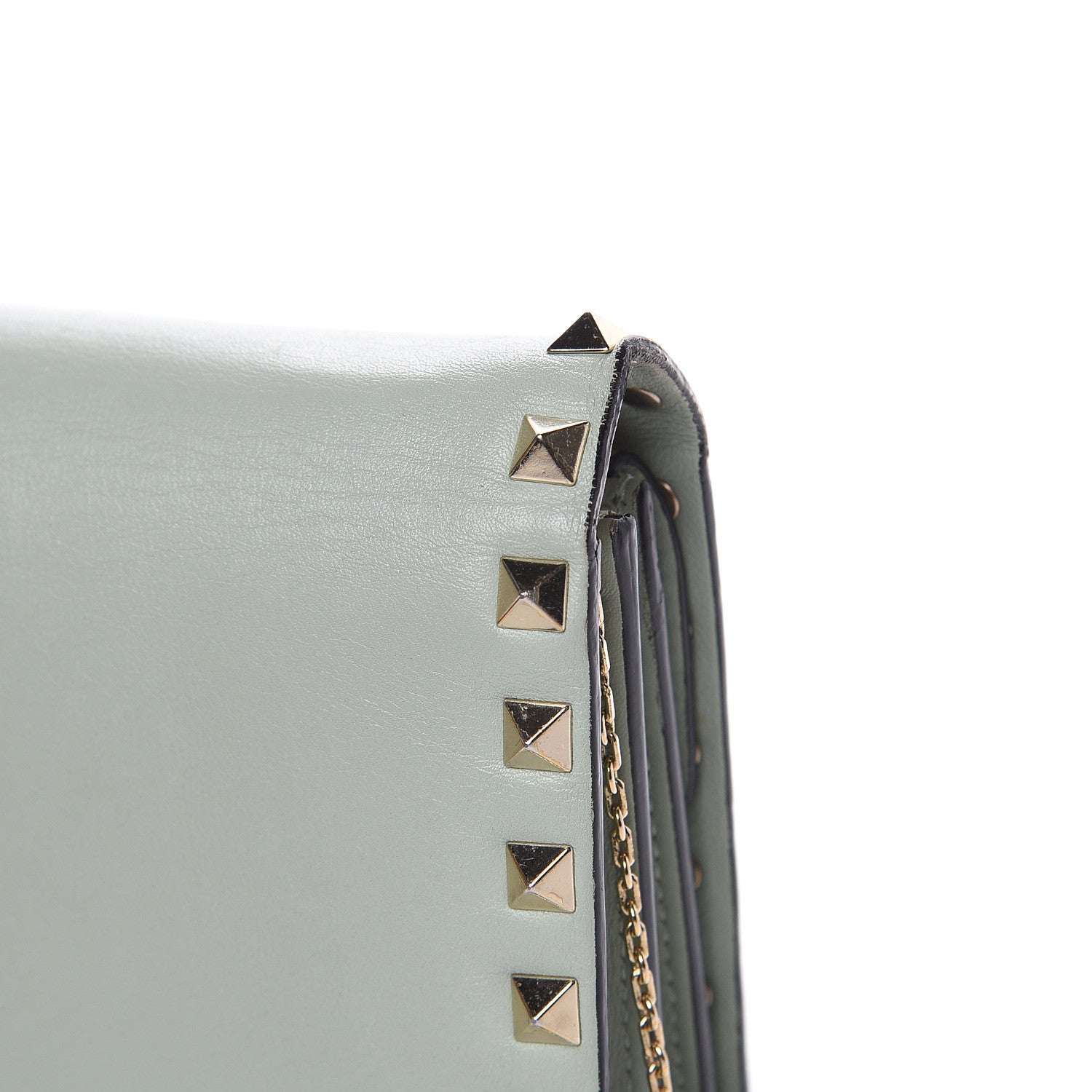 Valentino Garavani Calfskin Rockstud Wallet on Chain Water Green 12 of 15