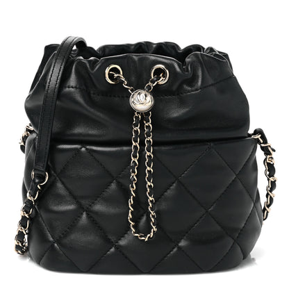 Chanel Lambskin Quilted Pearl Bucket Bag Black 1 of 10