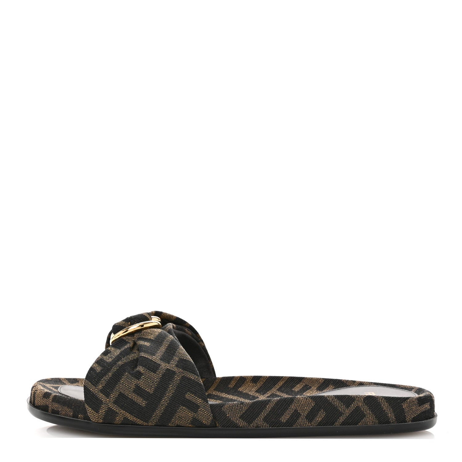 Fendi Fabric Jacquard FF 1974 Fendi Feel Slide Sandals 39 Tobacco Black 1 of 9