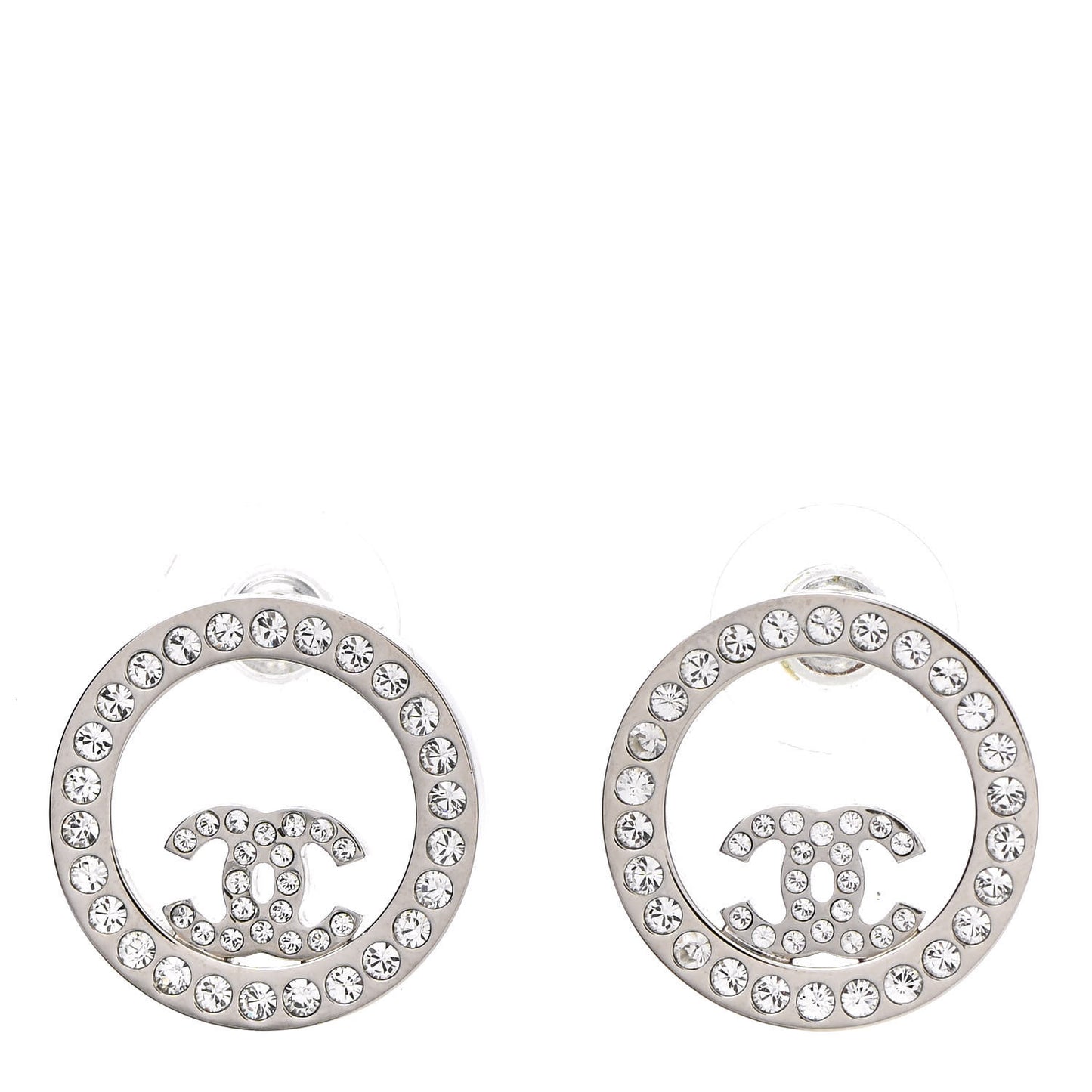 Crystal CC Round Earrings Silver