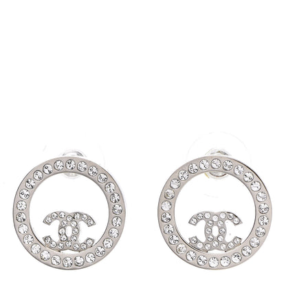 Chanel Crystal CC Round Earrings Silver 1 of 4