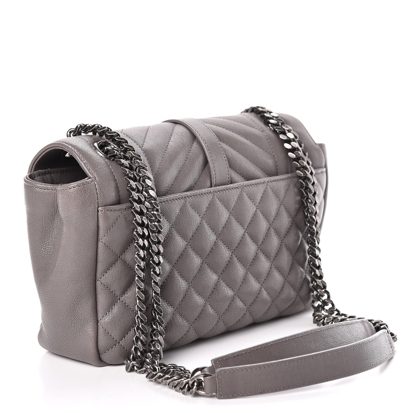 Sheepskin Tri-Quilt Monogram Medium College Bag Gray