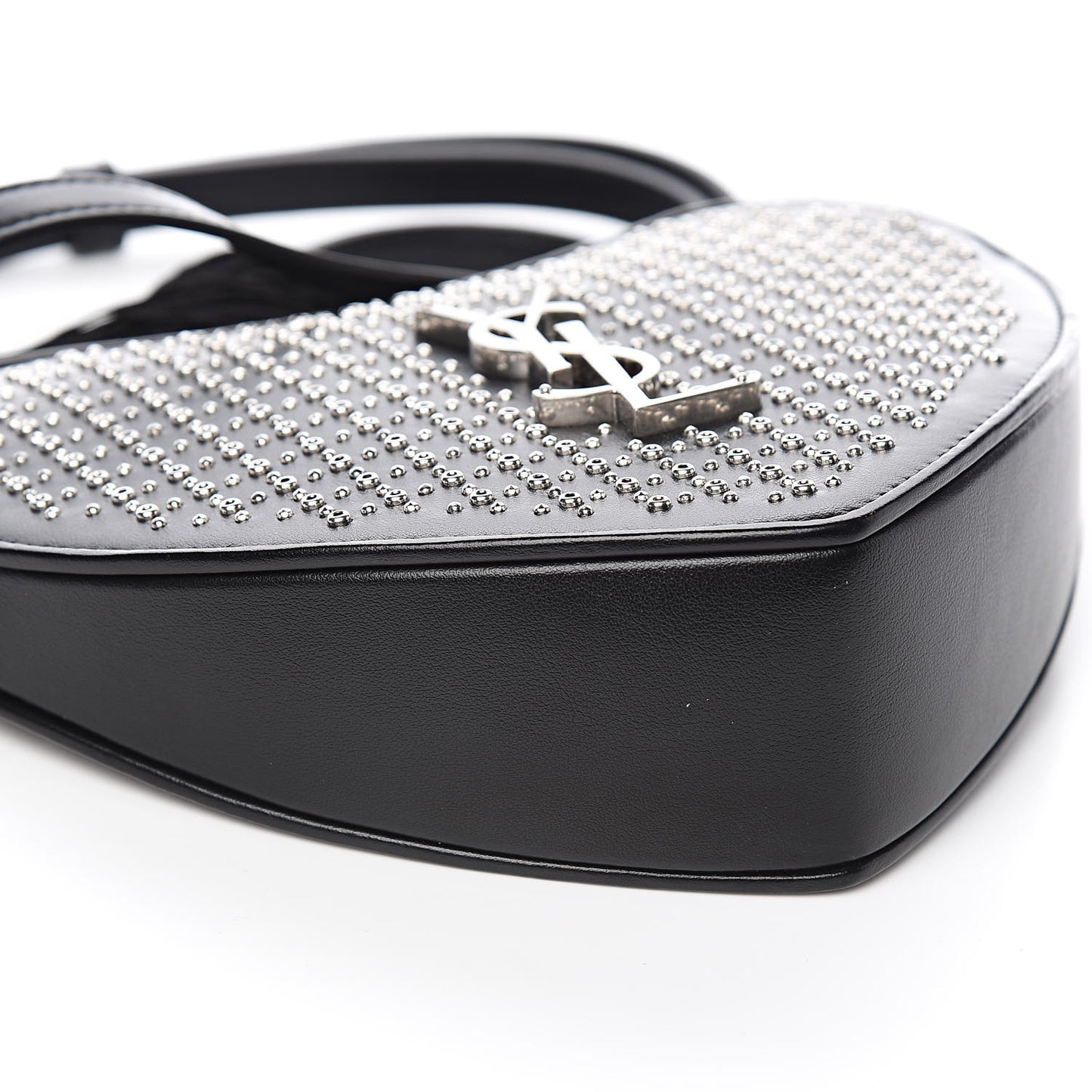 Calfskin Studded Monogram Heart Shoulder Bag Black
