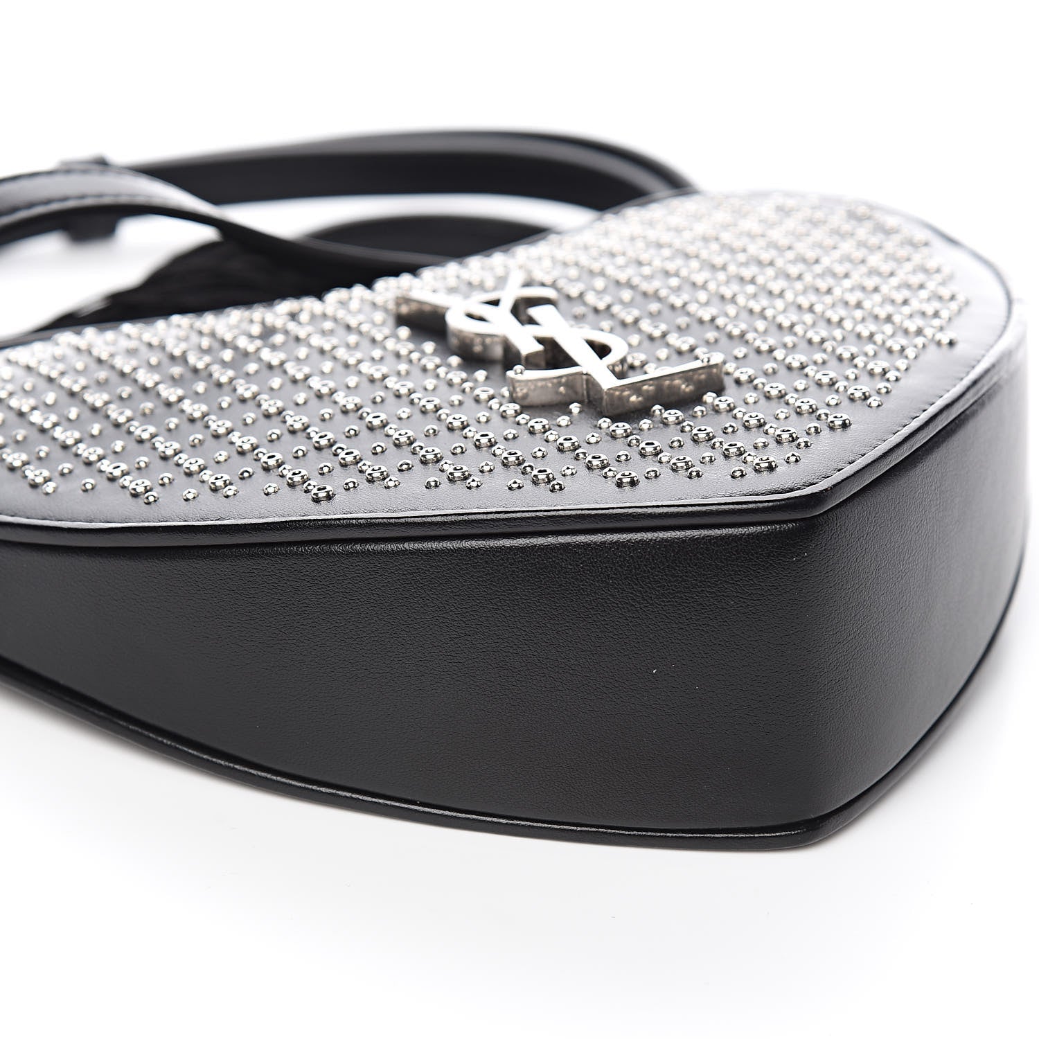 Saint Laurent Calfskin Studded Monogram Heart Shoulder Bag Black 8 of 10