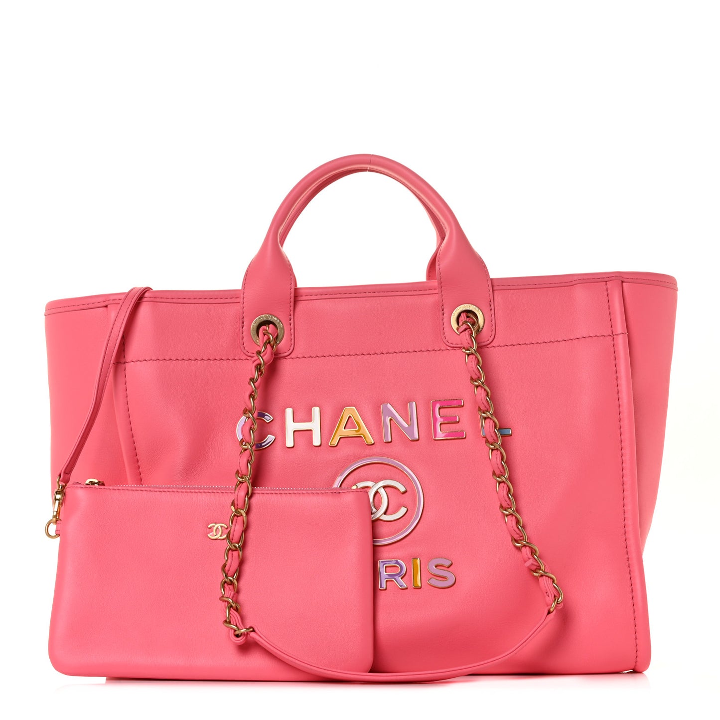Calfskin Medium Deauville Tote Coral Pink