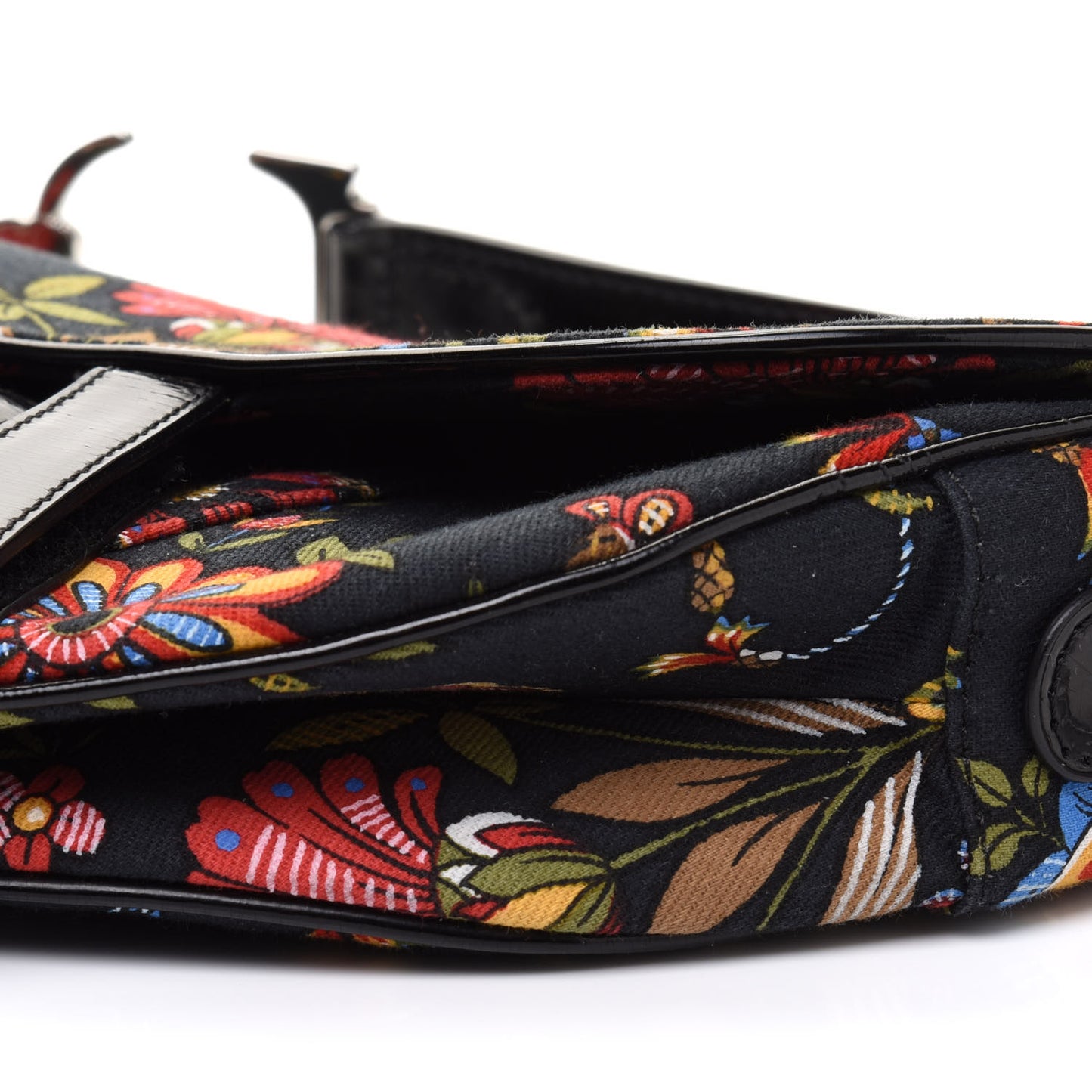 Canvas Floral Saddle Bag Black