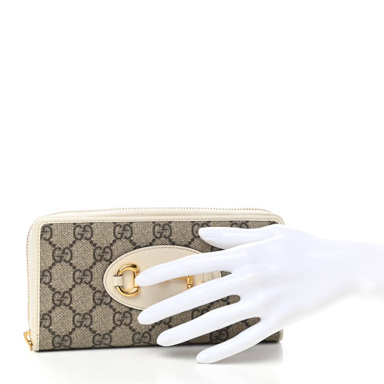 Gucci GG Supreme Monogram Azalea Calfskin Horsebit 1955 Zip Around Wallet Beige Ebony Mystic White 4 of 15