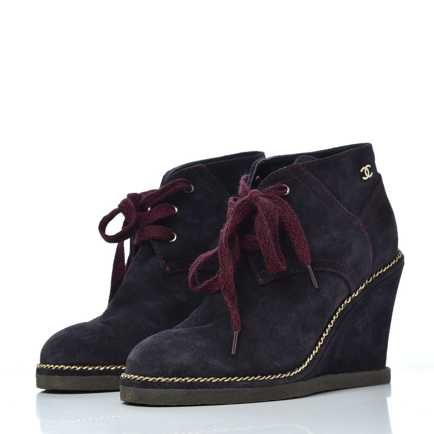 Suede Lace Up Wedge Booties 35 Dark Blue