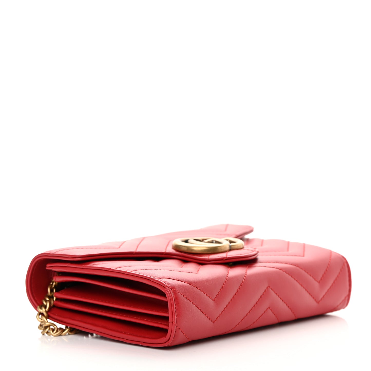 Calfskin Matelasse GG Marmont Chain Wallet Hibiscus Red