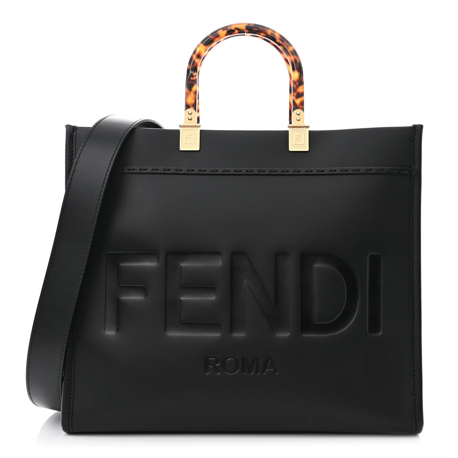 Fendi Vitello King Plexiglass Medium Fendi Sunshine Shopper Tote Black 1 of 10