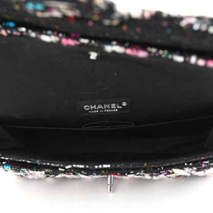 Chanel Tweed Quilted Medium Double Flap Black White Yellow Pink 4 of 10