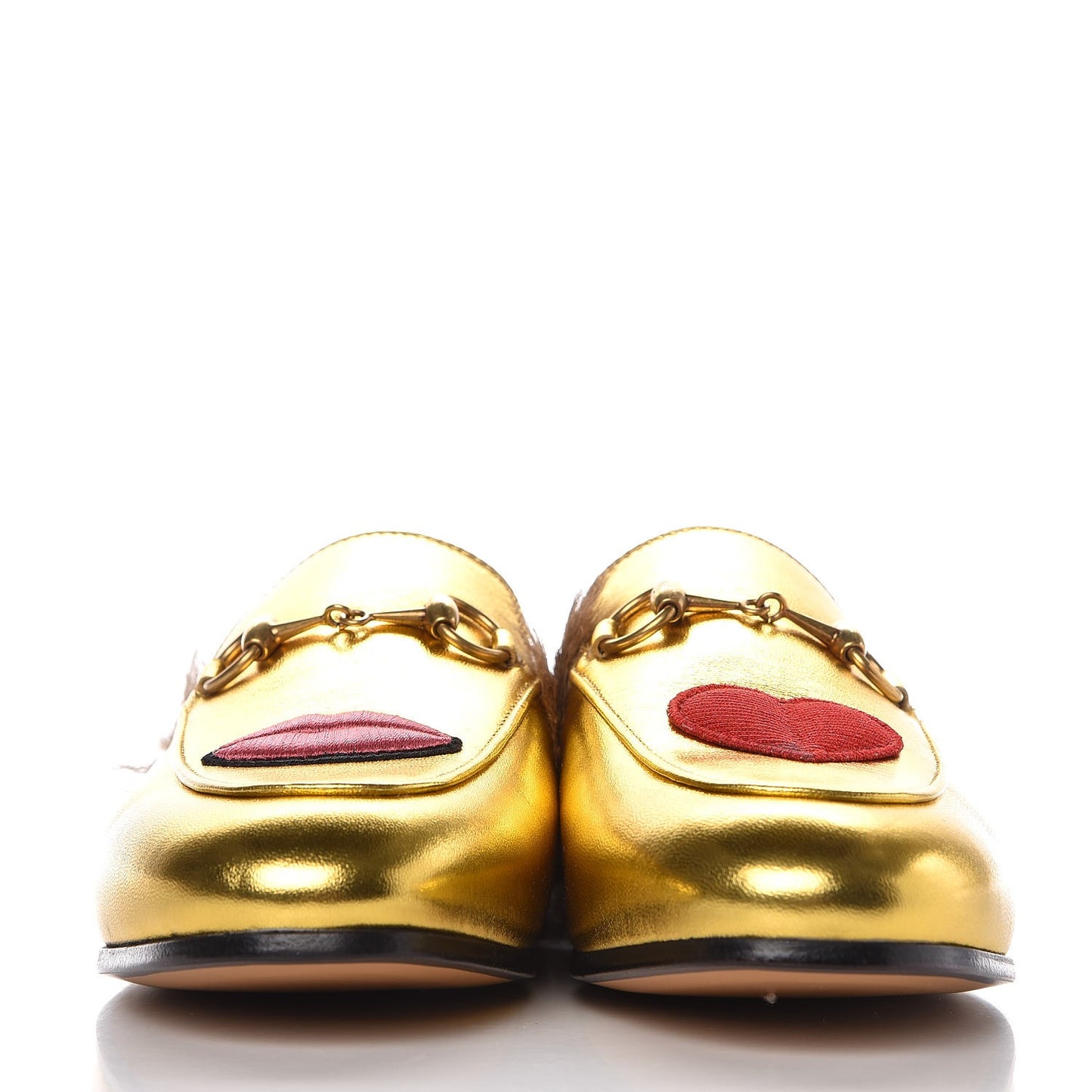 Metallic Nappa Fur Heart and Lips Womens Princetown Slippers 35 Gold