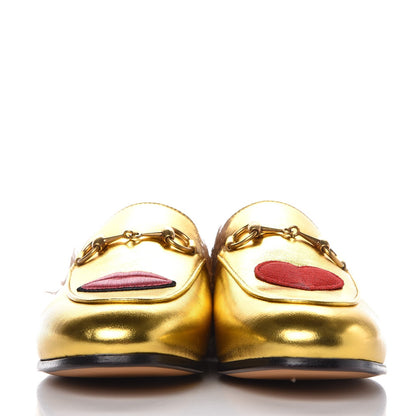 Gucci Metallic Nappa Fur Heart and Lips Womens Princetown Slippers 35 Gold 2 of 8
