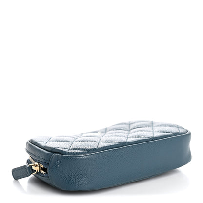 Chanel Caviar Quilted Small Curvy Pouch Cosmetic Case Blue 4 of 8
