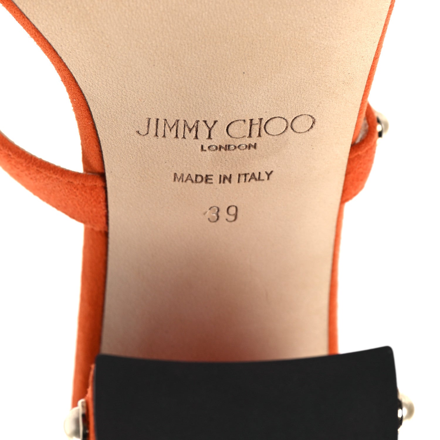Jimmy Choo Suede Pearl Embellished Hazal 85 Mule Sandals 39 Orange 6 of 8