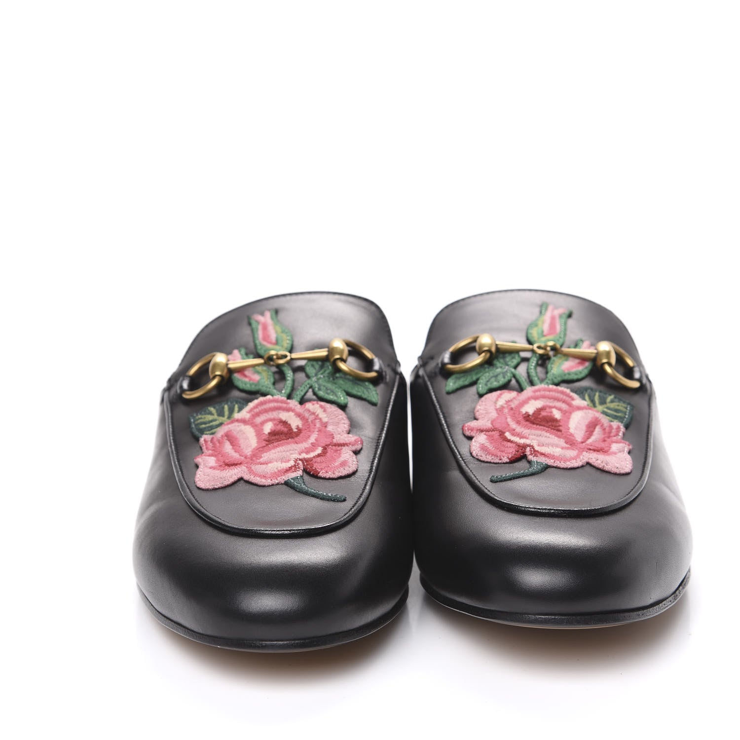 Gucci Calfskin Flower Embroidered Princetown Slippers 40 Black 2 of 11